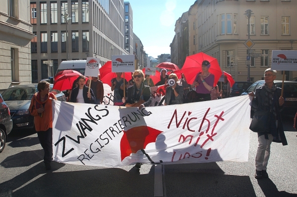 Zwangsregistrierung - Nicht mit uns! Sex worker protest in Berlin against the ProstSchG © 2015 Emy Fem