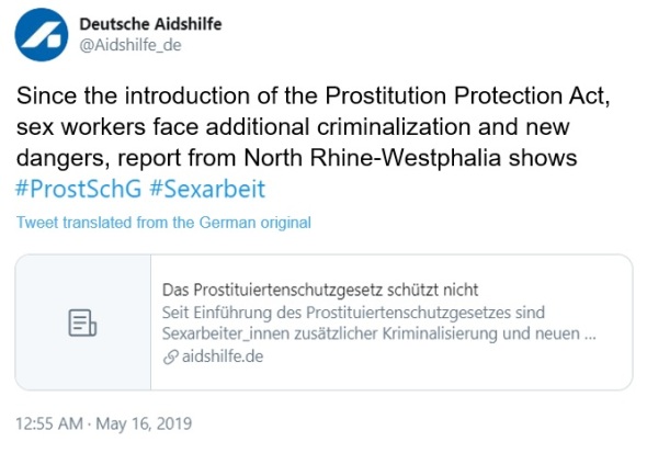 Tweet by Deutsche Aidshilfe of May 16, 2019